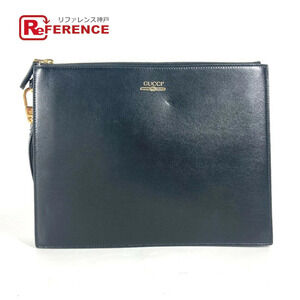GUCCI Bag Logo Strap Clutch Leather Black